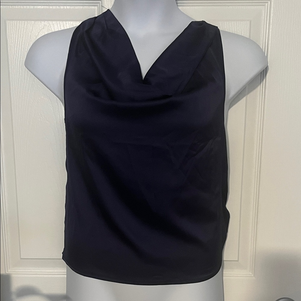 Small Satin Cowl Neck Sleeveless Camisole in Navy